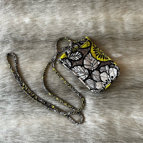 VERA BRADLEY Citron 2014 Mini Cellphone Crossbody Chainlink Yellow Black Floral - Picture 3 of 14